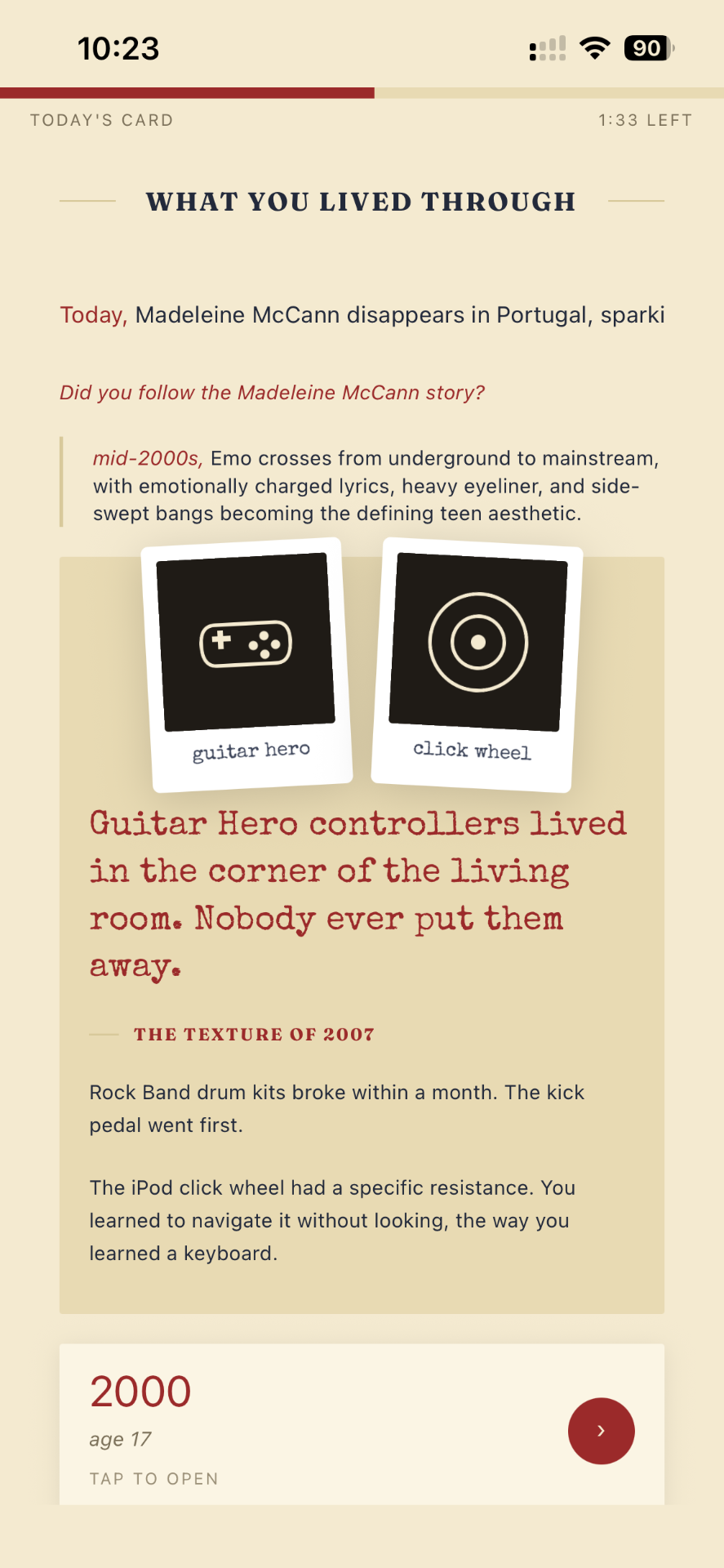 Yesterly Chapter daily card with What You Lived Through narrative