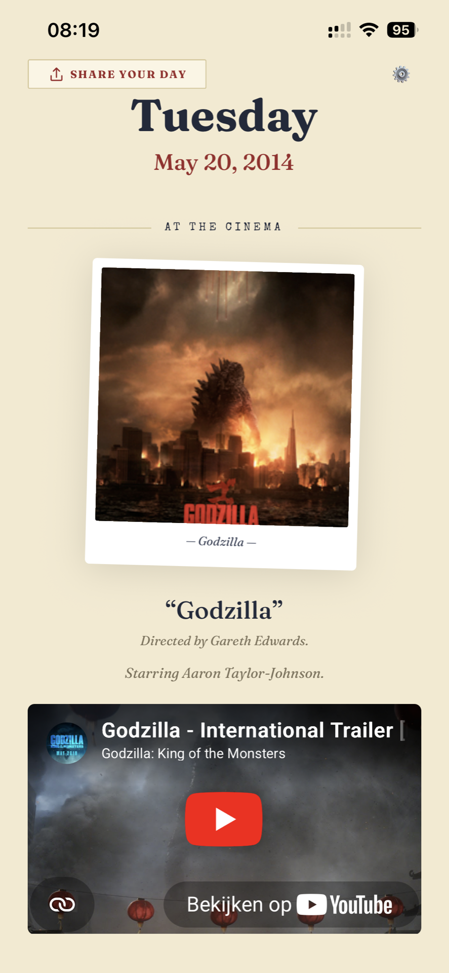 Yesterly Cinema day card — Tuesday